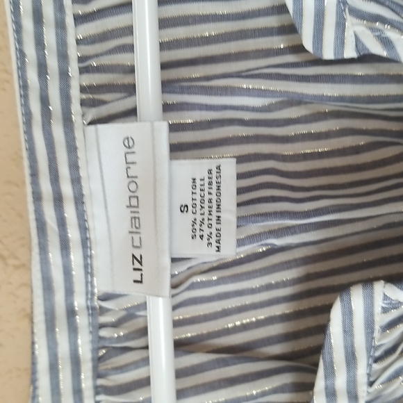 3/4 sleeve blouse blue stripes with white and gold small - Picture 2 of 6
